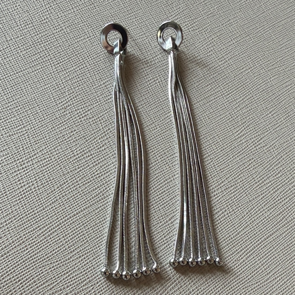 Silver Tassel Drop Earrings - Elegant Women’s Costume Jewelry